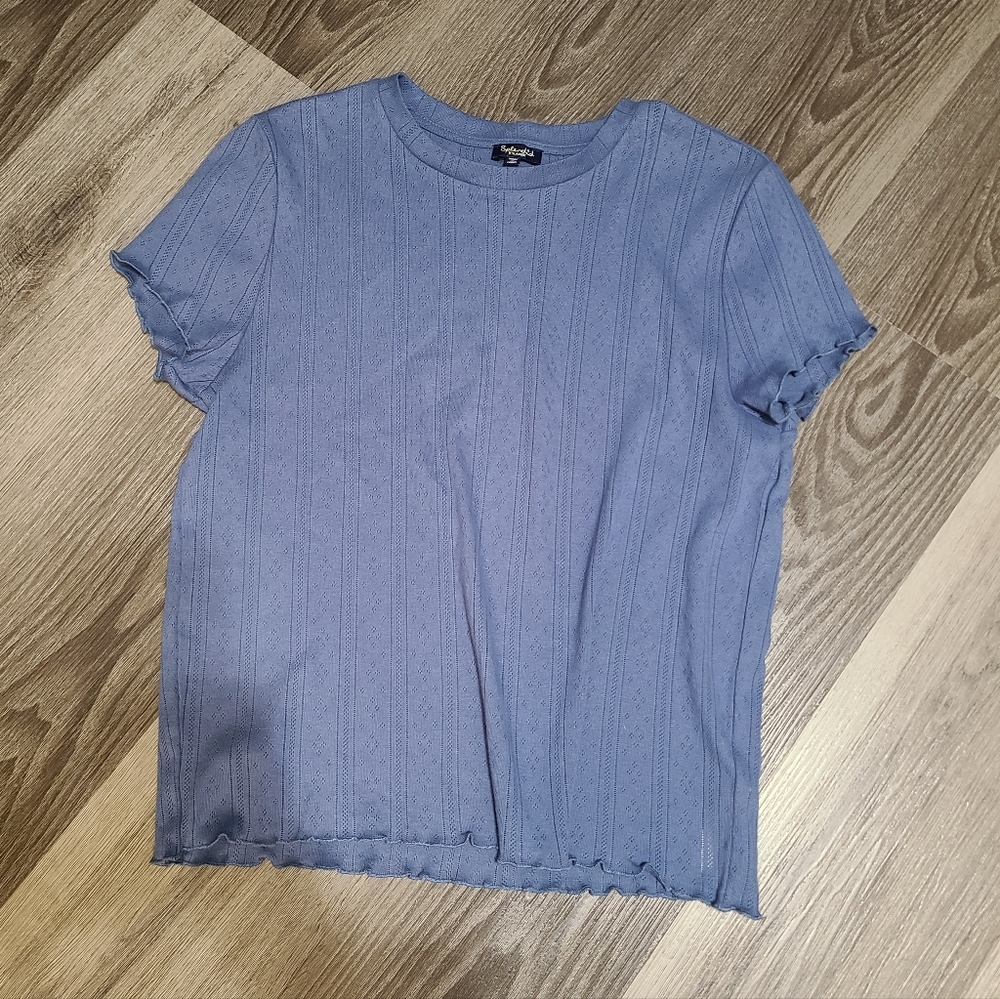 Splendid Pointelle Light Blue Short Sleeve Tee Size XL
